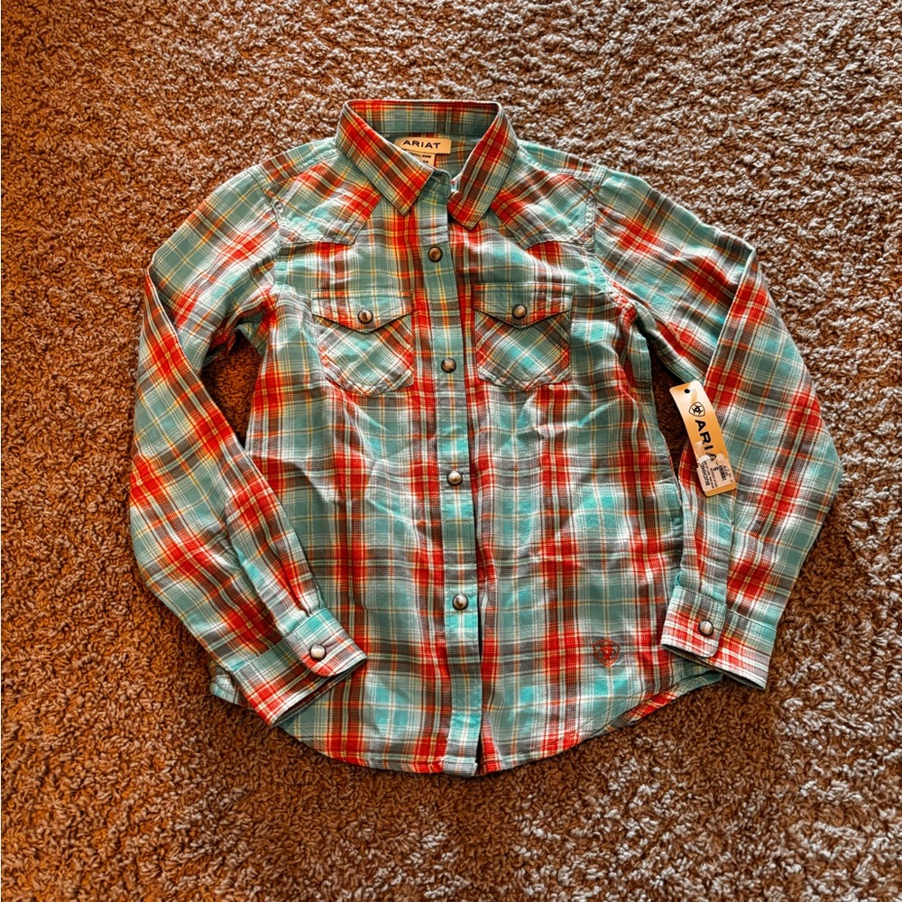 Ariat Kids Teal Plaid Western Button-Down Shirt